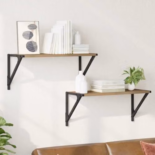 vidaXL Set of 2 Wall-Mounted Shelves in Artisan Oak, Brown, W/D/H: 60 x 25 x 25.5 cm – 2