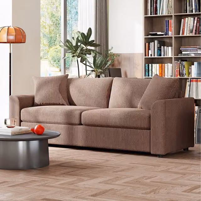 HOMCOM Modern Upholstered 3 Seater Sofa with Spring Cushions and Scatter Cushions in Brown