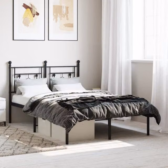 Berkfield Home Metal Bed Frame with Headboard, Black, W/D/H: 120 x 200 cm – 1