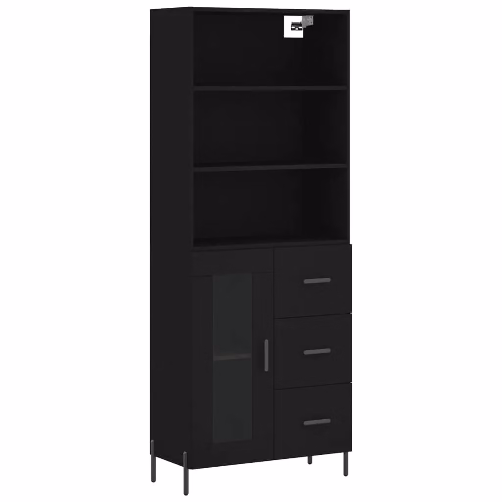 Berkfield Home Black Modern Highboard with Glass Doors and Internal Shelves, W: 69.5 cm, D: 34 cm, H: 180 cm – 2