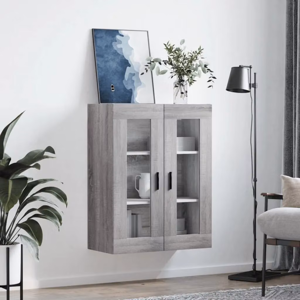 Berkfield Home Wall Mounted Cabinet in Grey with Glass Doors, W/D/H: 69.5 x 34 x 90 cm – 3