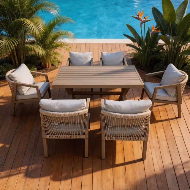 Furniture One Modern Aluminium Garden Furniture Set in Beige and Yellow with 1 Table and 6 Chairs