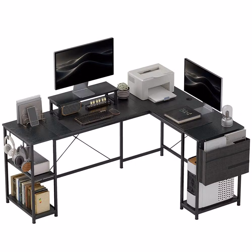 FURNOS Industrial L Shaped Corner Computer Desk in Black, W/D/H: 168 x 120 x 76 cm – 6