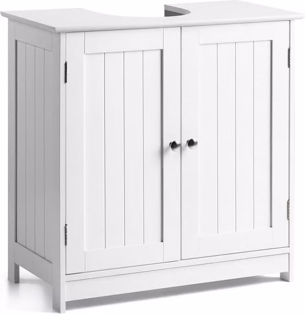 Christow White Lacquered Wooden Under Sink Bathroom Cabinet with 2 Hinged Doors and Internal Shelves W/D/H: 60 x 30 x 60 cm