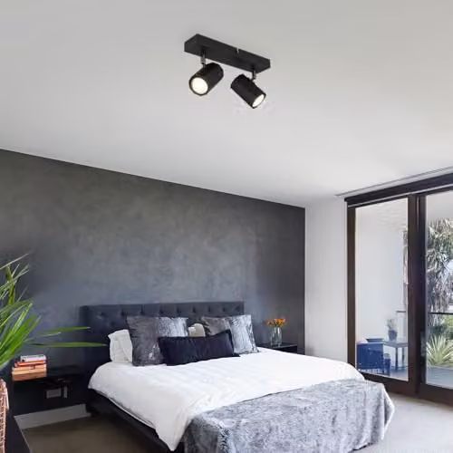 Globo Lighting Black Metal Adjustable Ceiling Spotlight with 2x GU10 Sockets, L 26 x W 6 x H 14.5 cm – 3