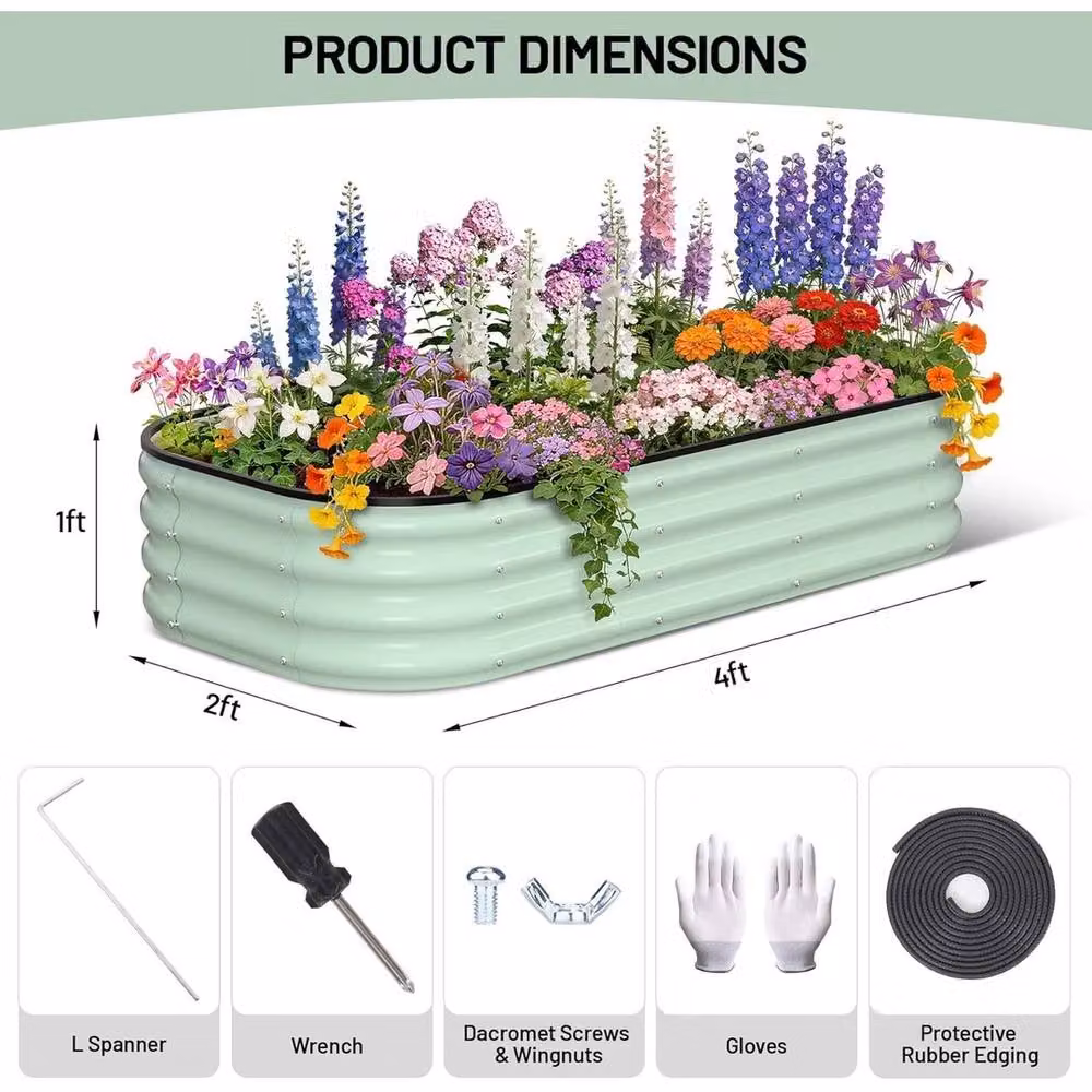VOGREX 2 Piece Galvanised Steel Raised Garden Bed Outdoor Planters in Green, W/D/H: 60.96 x 60.96 x 30.48 cm – 2