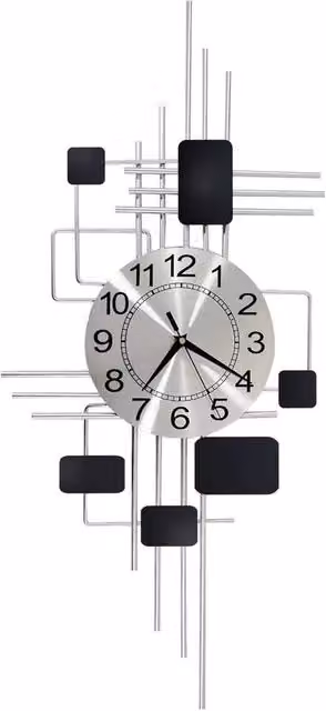 FLAVORA Modern Round Analog Metal Wall Clock in Silver