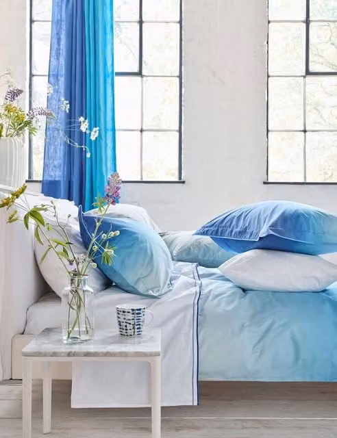 Designers Guild Pure Cotton 400 Thread Count Flat Sheet Blue Mix W/D/H: 180 x 200 cm