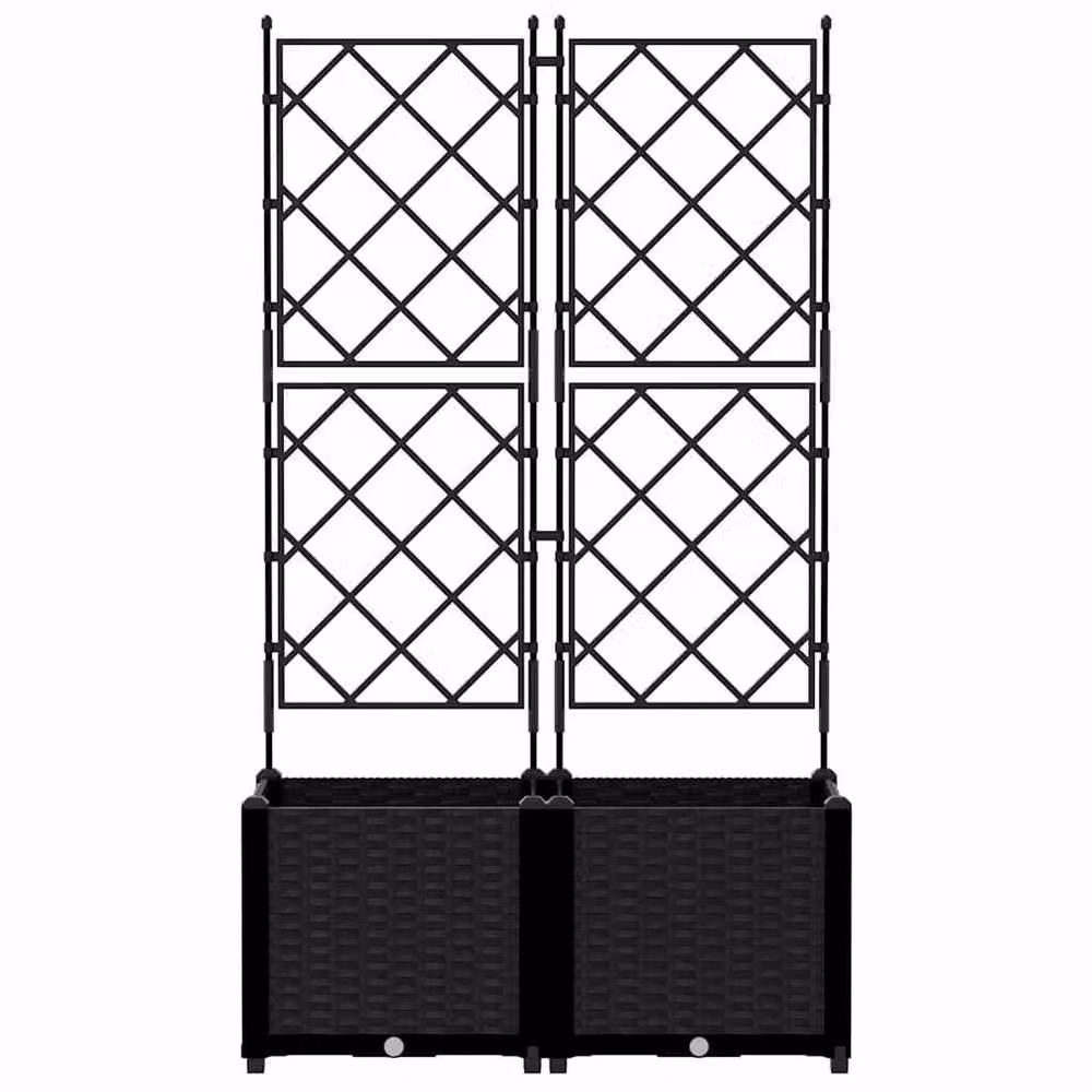 Berkfield Home Garden Planter with Trellis, 2 Piece Set, Black, W: 80 cm, D: 40 cm, H: 143 cm – 4