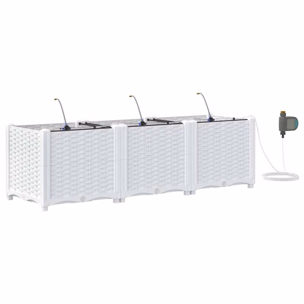 Berkfield Home Set of 3 White Plastic Garden Planters with Water Irrigation System – 2