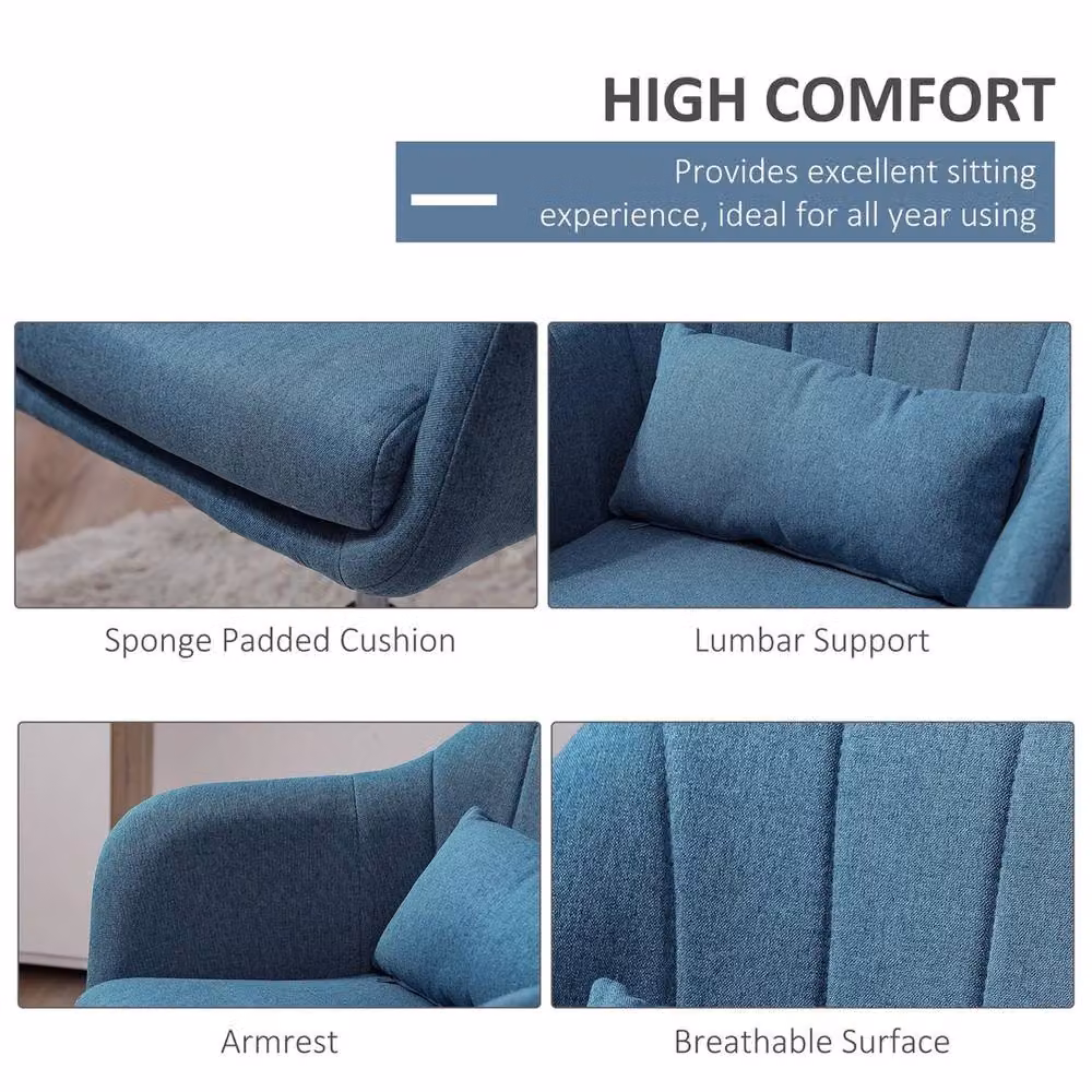 NESTLUNE Retro Blue Linen Swivel Tub Chair with Armrests, H 100 cm x W 57 cm x D 45 cm – 3