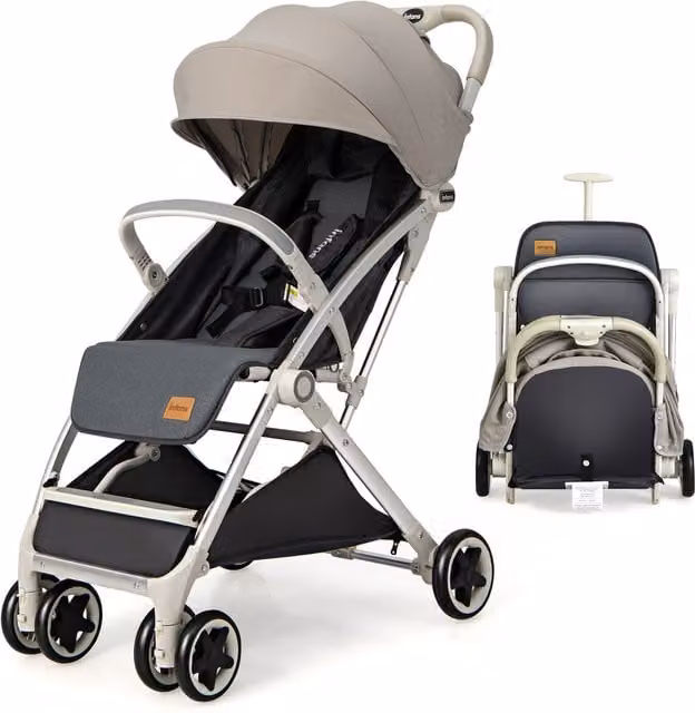 Costway One-Hand Folding Compact Travel Buggy in Grey