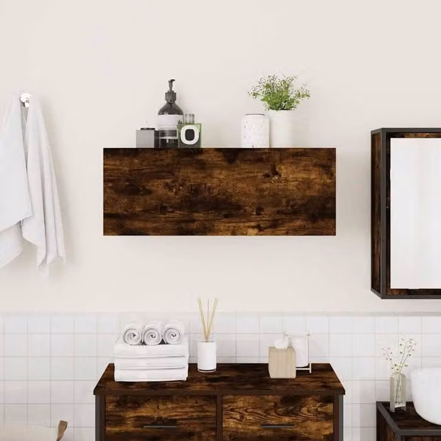 Berkfield Home Decorative Bathroom Wall Cabinet in Smoked Oak Brown, W/D/H: 80 x 25 x 30 cm