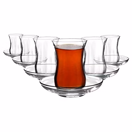 LAV Klasik 12-Piece Transparent Glass Tea Cup and Saucer Set, 115ml