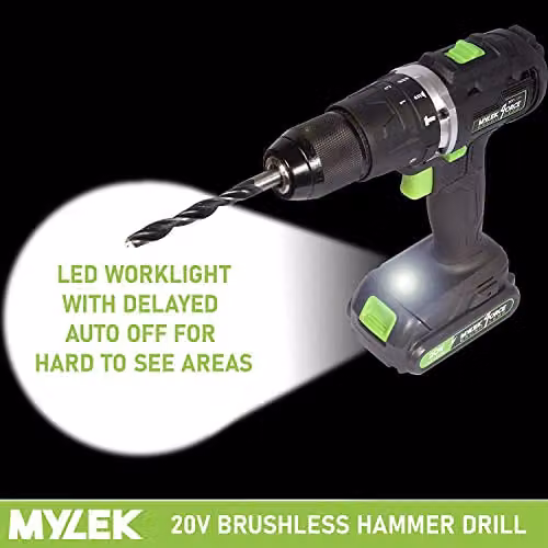 Mylek 20V Brushless Cordless Combi Drill Set with 2.0Ah Battery, Fast Charger and Carry Case, Black – 2