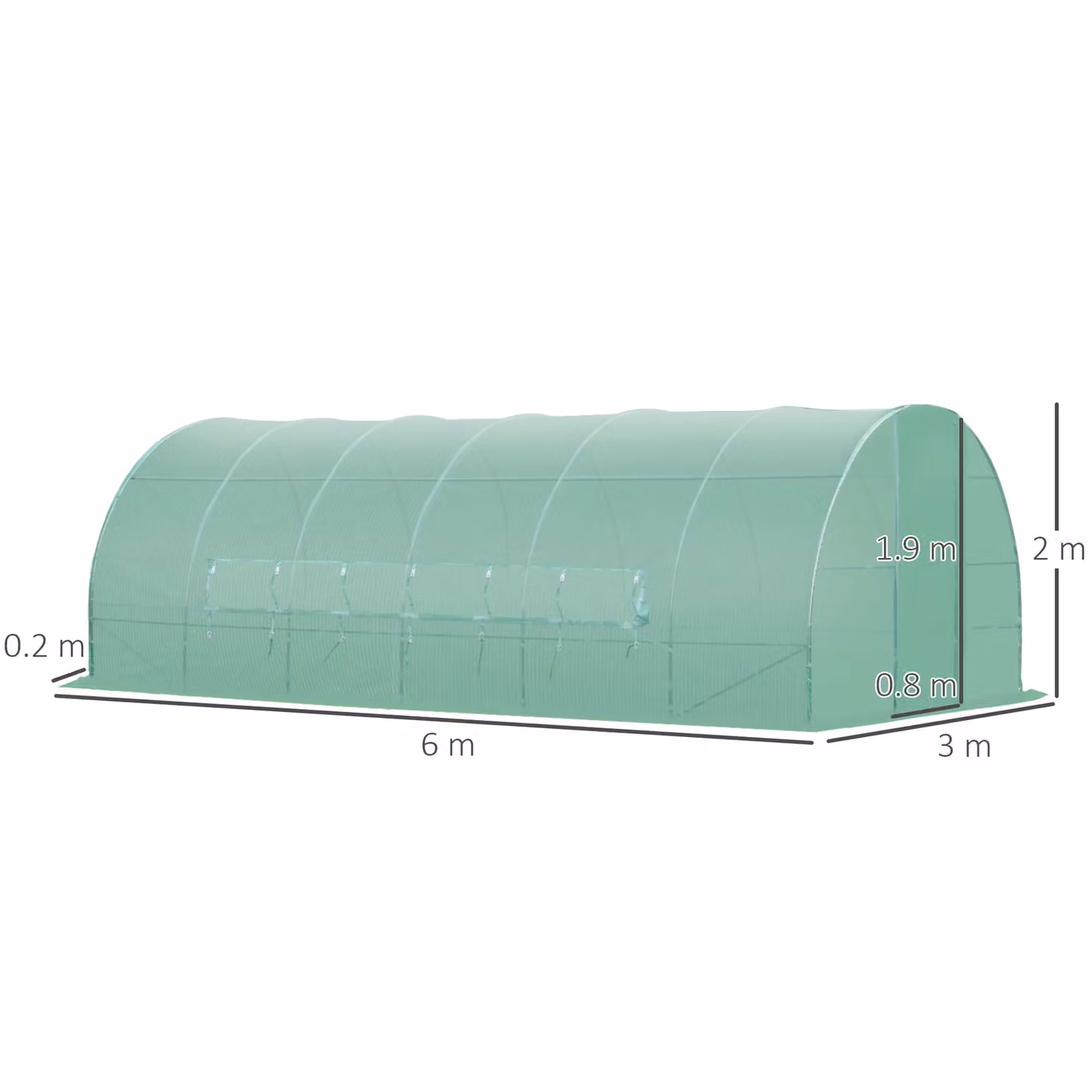 OUTSUNNY Reinforced Walk-in Polytunnel Garden Greenhouse with Steel Frame, Green, W: 300 cm, D: 200 cm, H: 300 cm – 3