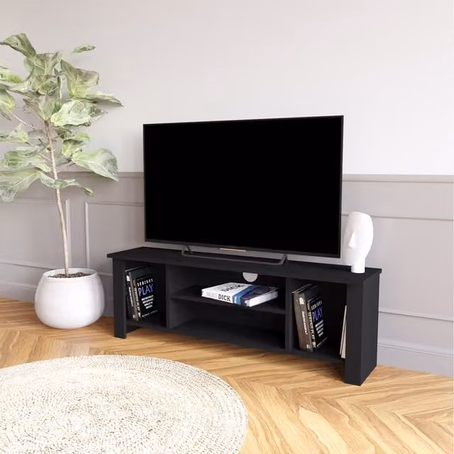 Bimossa Arsin Modern Wood TV Stand in Black, W: 120 cm, D: 30 cm, H: 45 cm