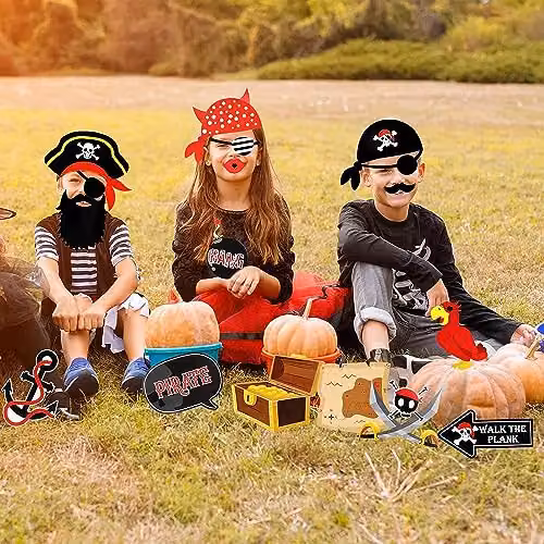 Shatchi 20-Piece Multicolour Pirate Photo Booth Props for Halloween, Birthday and Maritime Themed Parties – 4