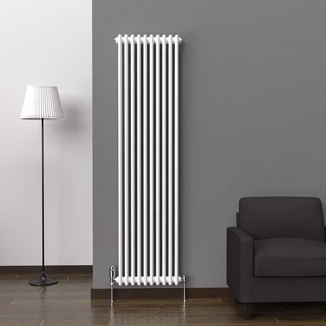Lux Heat White Vertical 2 Column Traditional Steel Radiator, H: 180 cm, W: 47 cm