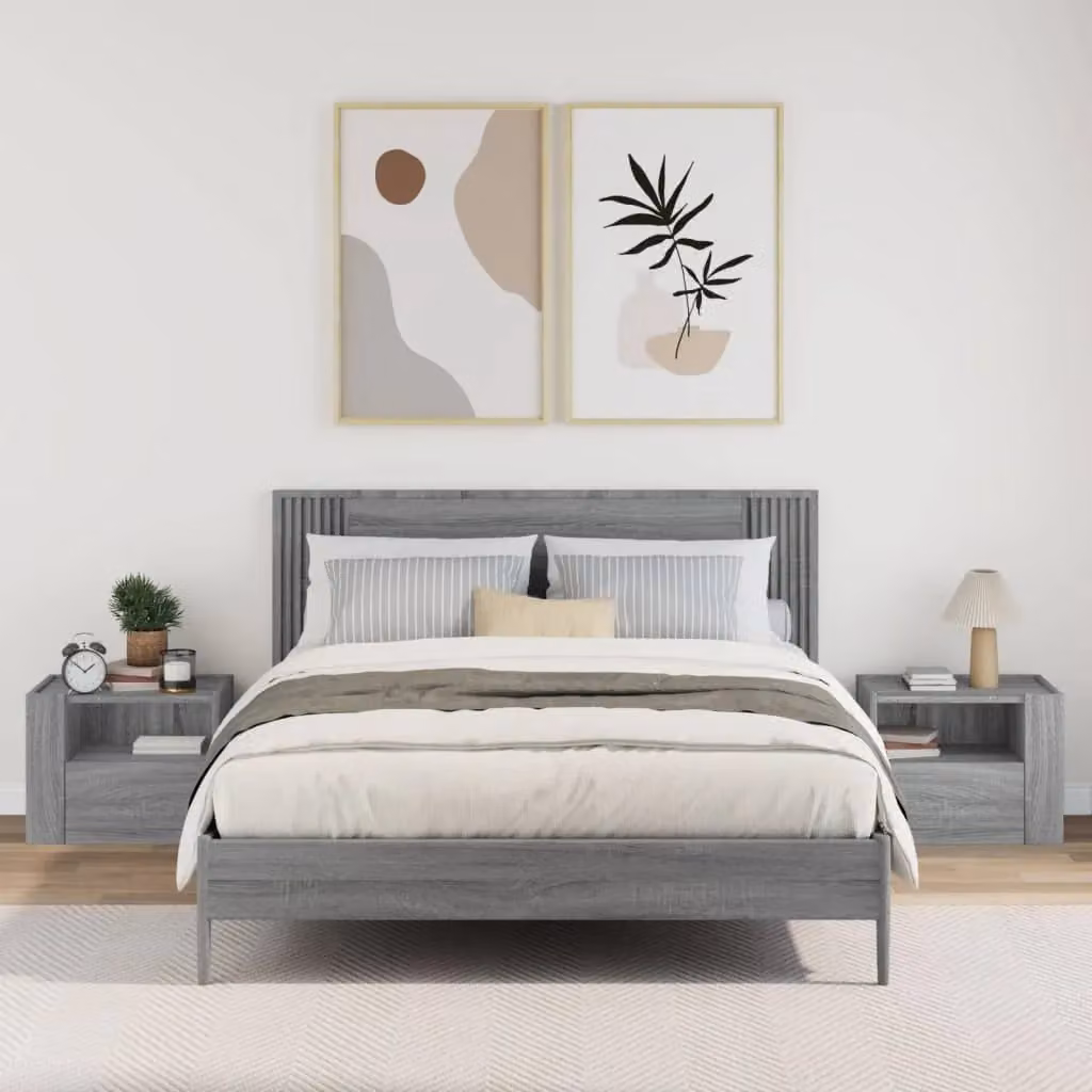 Berkfield Home Wall-mounted Bedside Cabinets, 2 Pack, Grey, W/D/H: 45 x 30 x 35 cm – 3
