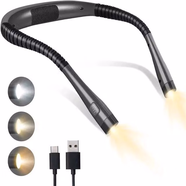 Nordara Dimmable LED Neck Reading Light with 3 Colour Modes and Rechargeable Battery in Grey