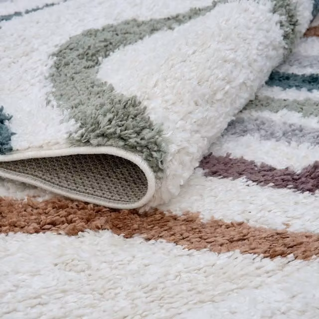 THE RUGS Soft Shaggy Area Rug with Modern Abstract Wave Design, Multicolour, W: 80 cm, D: 300 cm