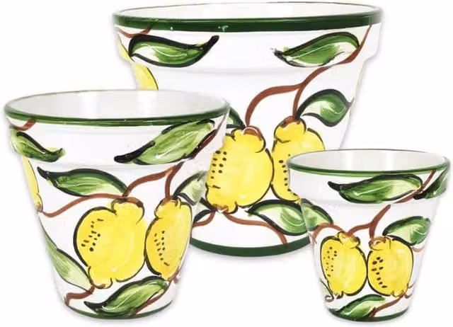 Verano Ceramics Lemons Classic Ceramic Planter Set in Yellow and White