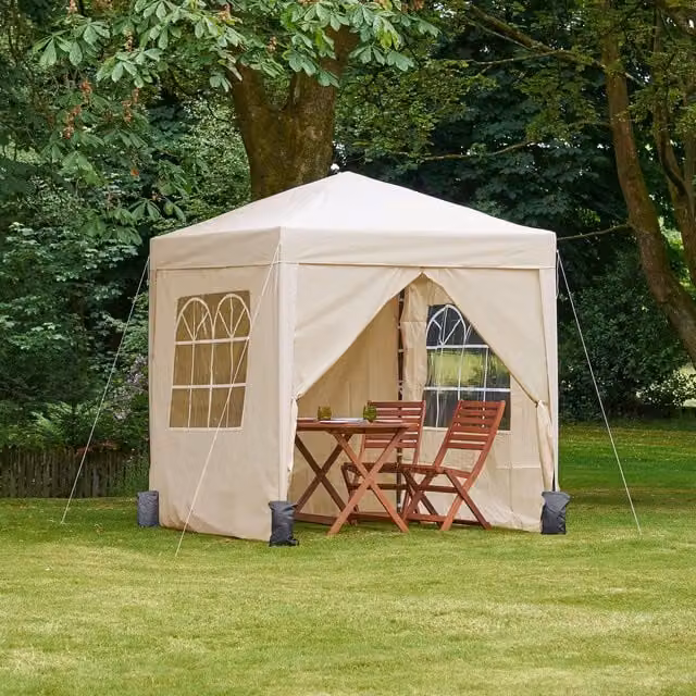 VonHaus Beige Heavy Duty Pop Up Gazebo with Sides and Windows, W/D/H: 200 x 200 x 231 cm