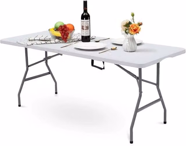 EONLION Heavy Duty Folding Trestle Camping Table in White, W: 100 cm, H: 74 cm