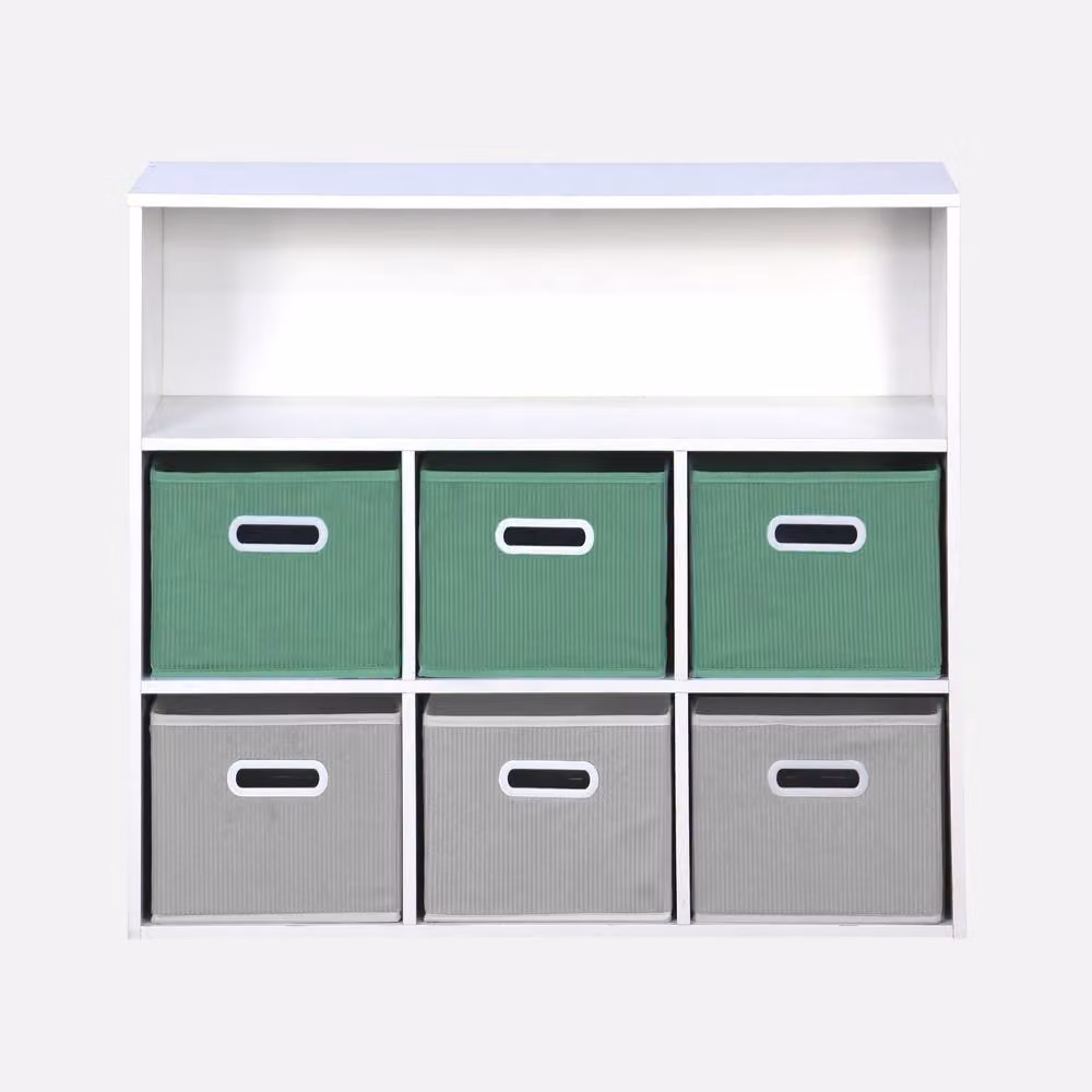 sweeek Storage Unit with 6 Velvet Baskets in Green and Grey, W/D/H: 70.0 x 29.5 x 29.5 cm – 2