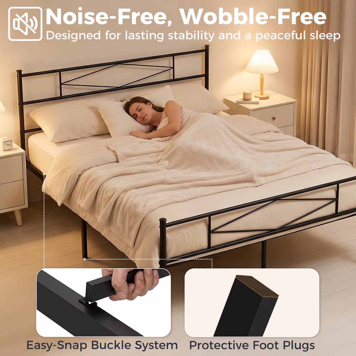 HOMCOM Black Metal King Bed Frame with Headboard, Footboard and 32 cm Underbed Storage, W/D/H: 180 x 200 x 32 cm – 4