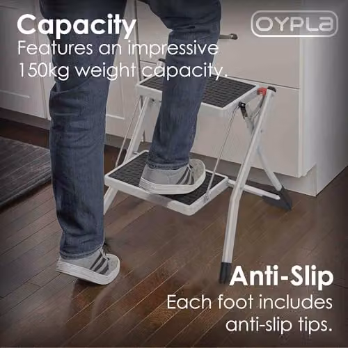 Oypla 2 Step Folding Steel Stepladder in White with Non-Slip Rubber Feet – 3