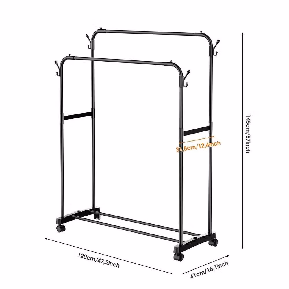 FORGEVIO Heavy Duty Double Clothes Rail Hanging Rack in Matt Black Metal – 2