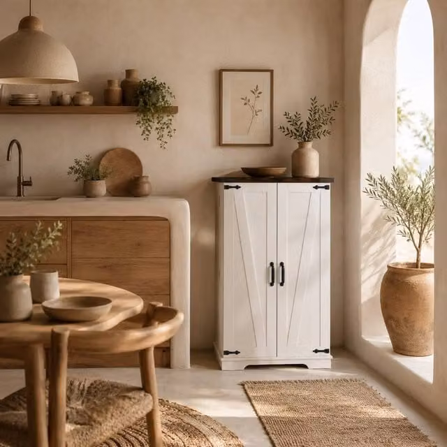 Wyld Haus Roka White Farmhouse Multi Storage Kitchen Cabinet W/D/H: 60.0 x 30.0 x 104.0 cm – 1