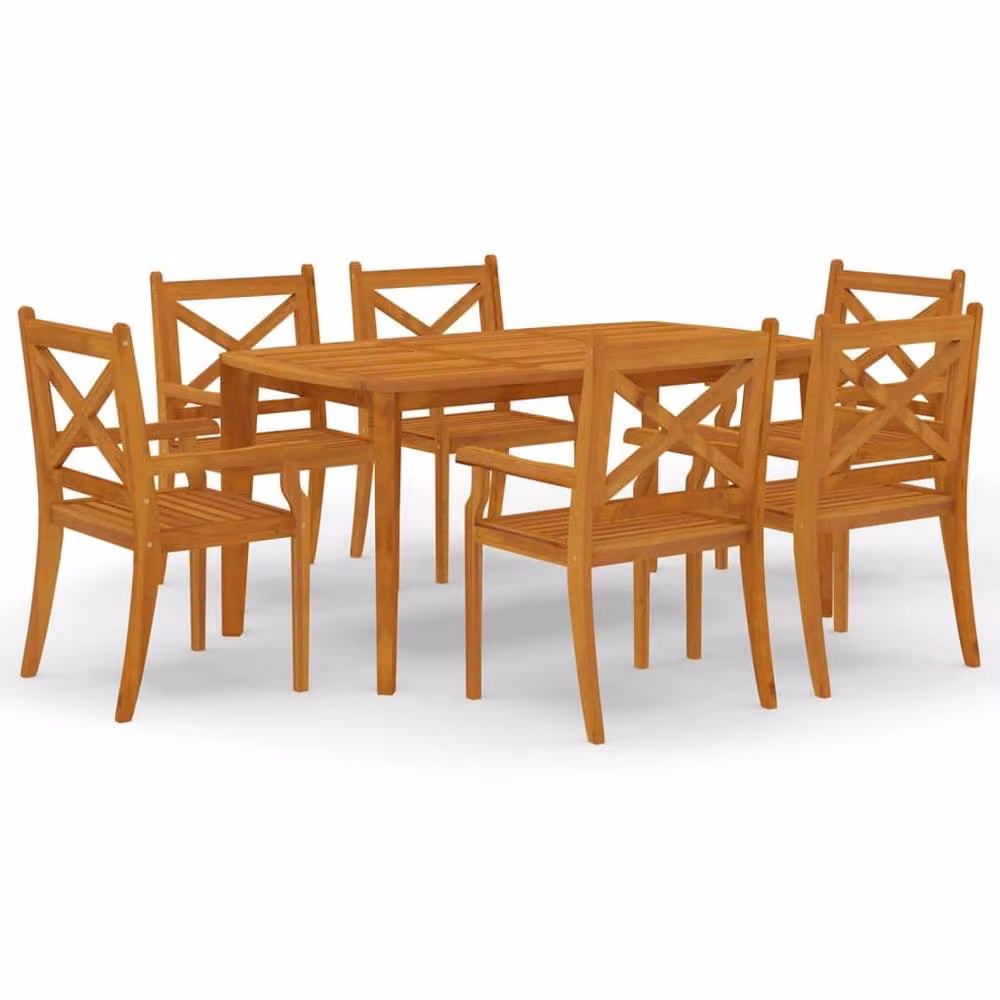 Berkfield Home 7 Piece Rustic Acacia Wood Garden Dining Set in Brown – 2