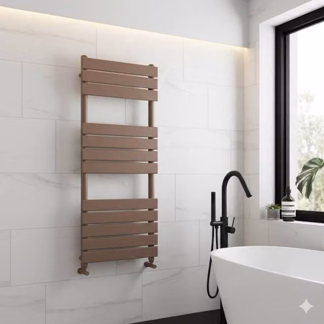 Bathroom Kingdom Queenstown Designer Heated Towel Rail in Brushed Bronze Brown, W: 45 cm, H: 120 cm, D: 4.5 cm