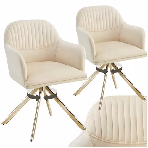 tectake Set of 2 Lona Armchairs in Beige and Gold, W/D/H: 59.0 x 56.0 x 81.0 cm – 1