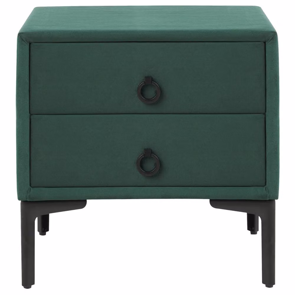 Wyld and Coco Dark Green Velvet 2-Drawer Nightstand with Black Legs – 3