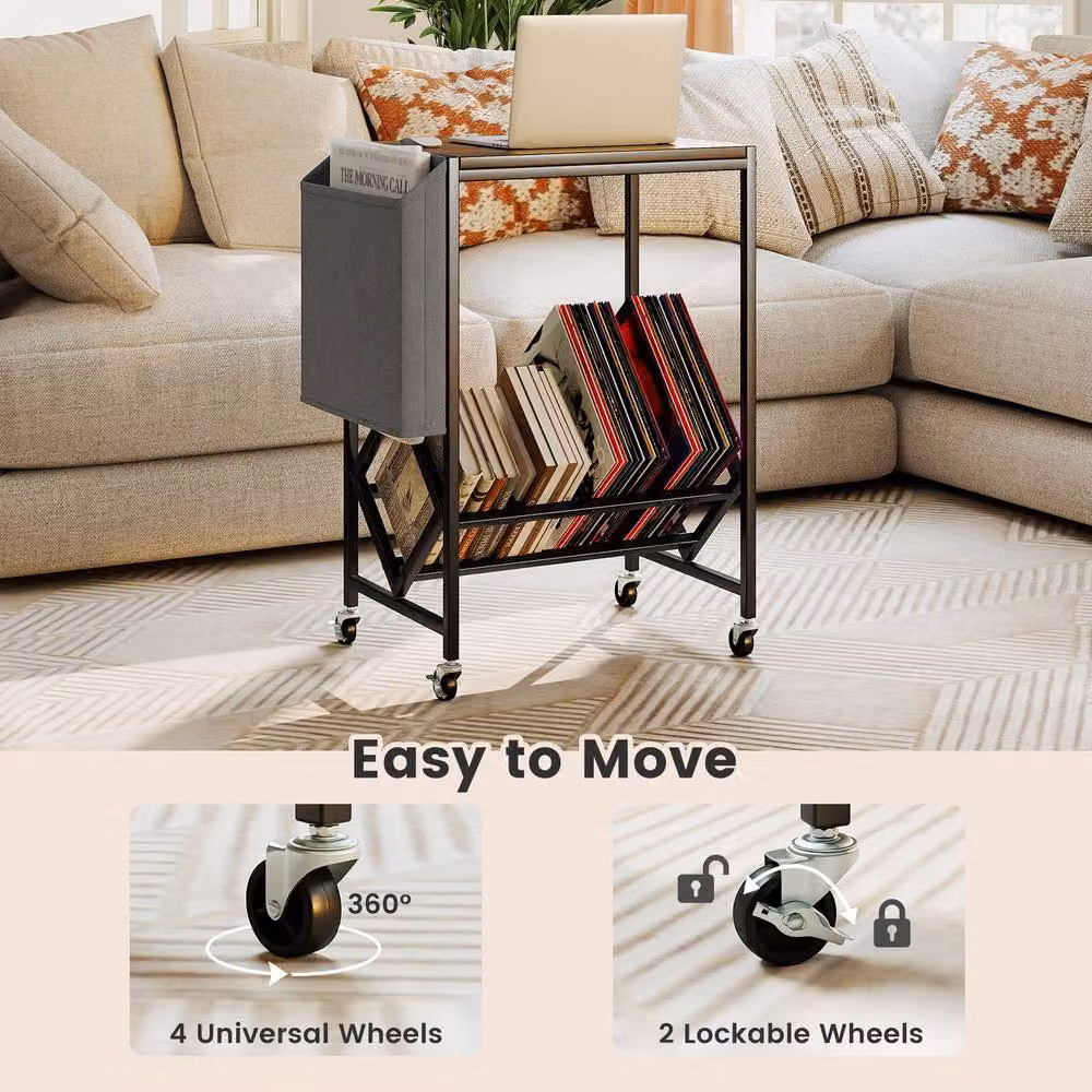 Gymax Brown Rolling Turntable Stand with Vinyl Magazine Holder and Media Compartments – 5