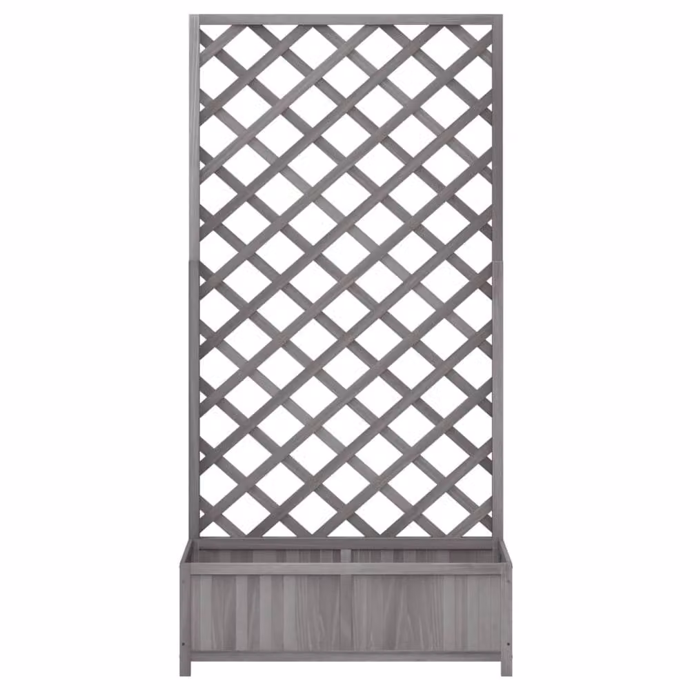 Berkfield Home Grey Solid Wood Fir Planter with Trellis – 3