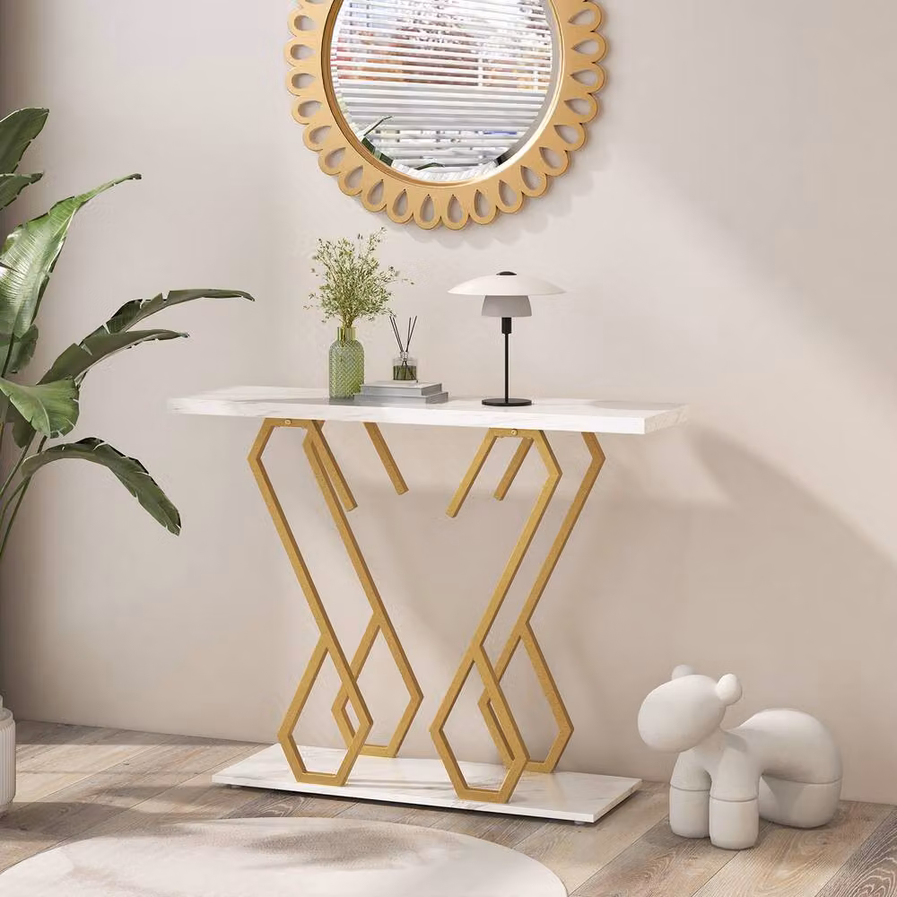 Costway Modern Faux Marble Console Table in White – 2