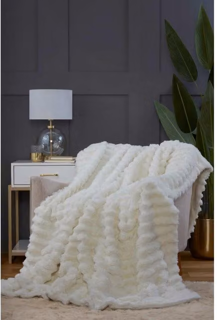 Rapport Home Faux Fur Throw Blanket in White