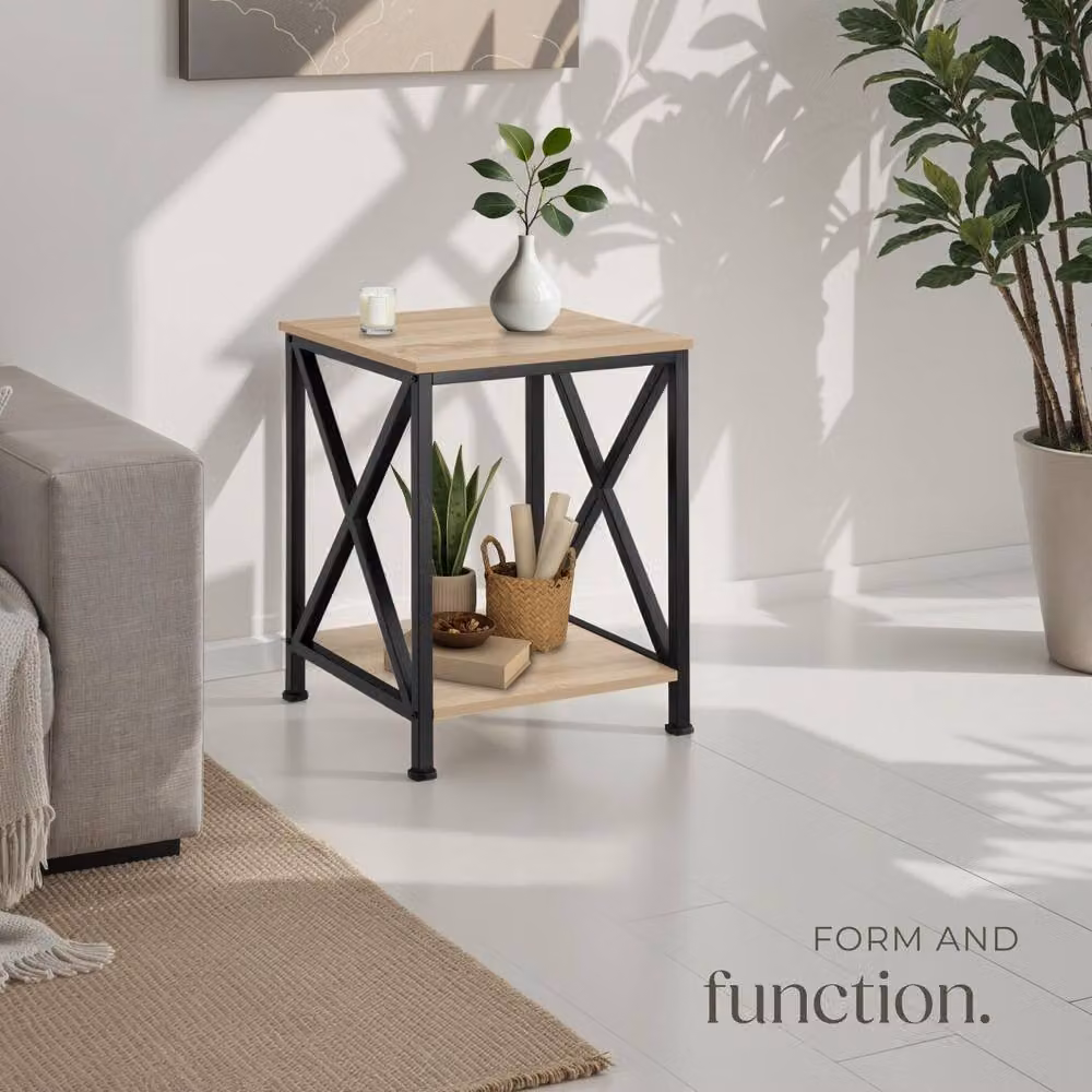 tectake Carlton Bedside Table in Light Oak and Black – 6