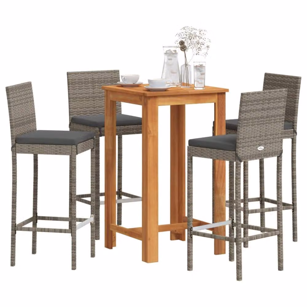 Berkfield Home Beautiful 5 Piece Grey Acacia Wood and Poly Garden Bar Set – 2