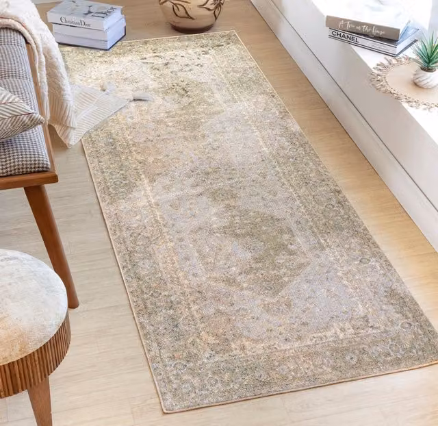Livabliss Lilian Washable Vintage Boho Living and Dining Room Rug in Camel, Orange, Brown and Beige, W: 200 cm, D: 275 cm