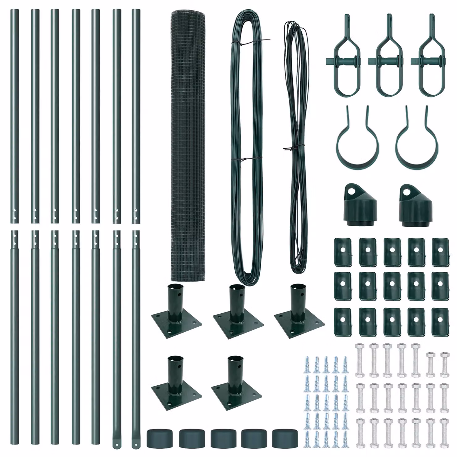 Berkfield Home Powder-Coated Steel Welded Wire Fence with 7 Flanged Round Posts, Green, W: 2 m, L: 10 m – 3