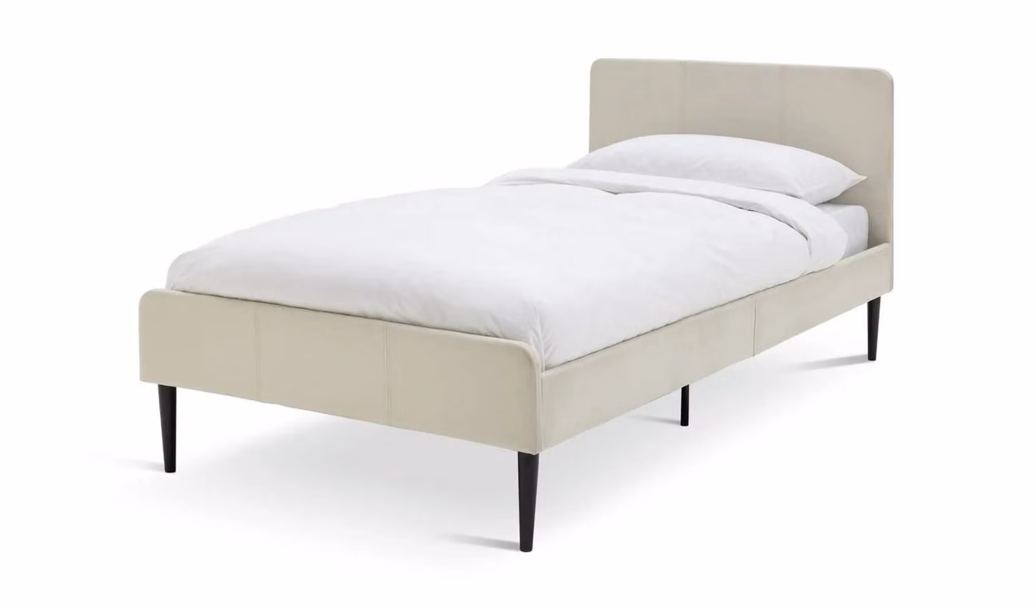 Kristopher Single Fabric Bed Frame in Cream Linen Look with FSC Certified Wood, W/D/H: 90 x 190 cm