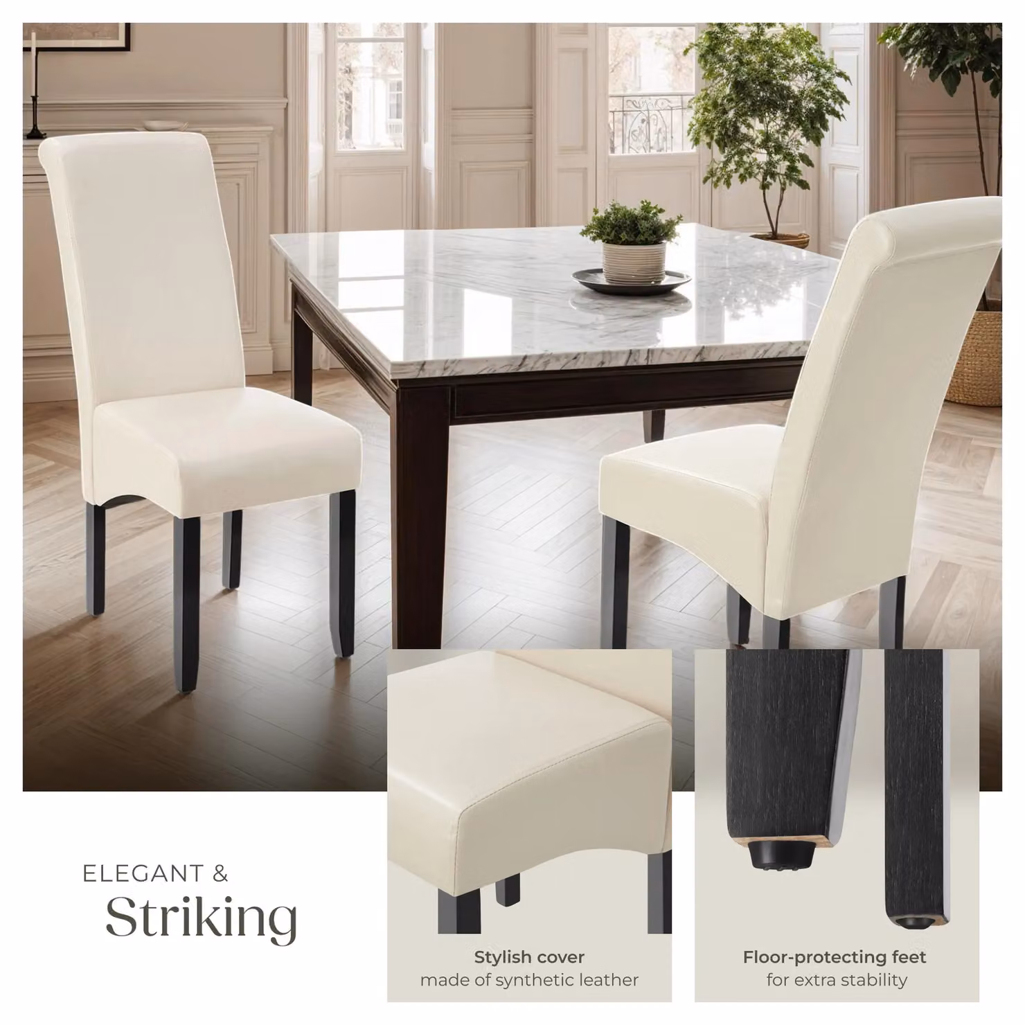 tectake Set of 6 Modern Dining Chairs in Beige Synthetic Leather and Wood – 3