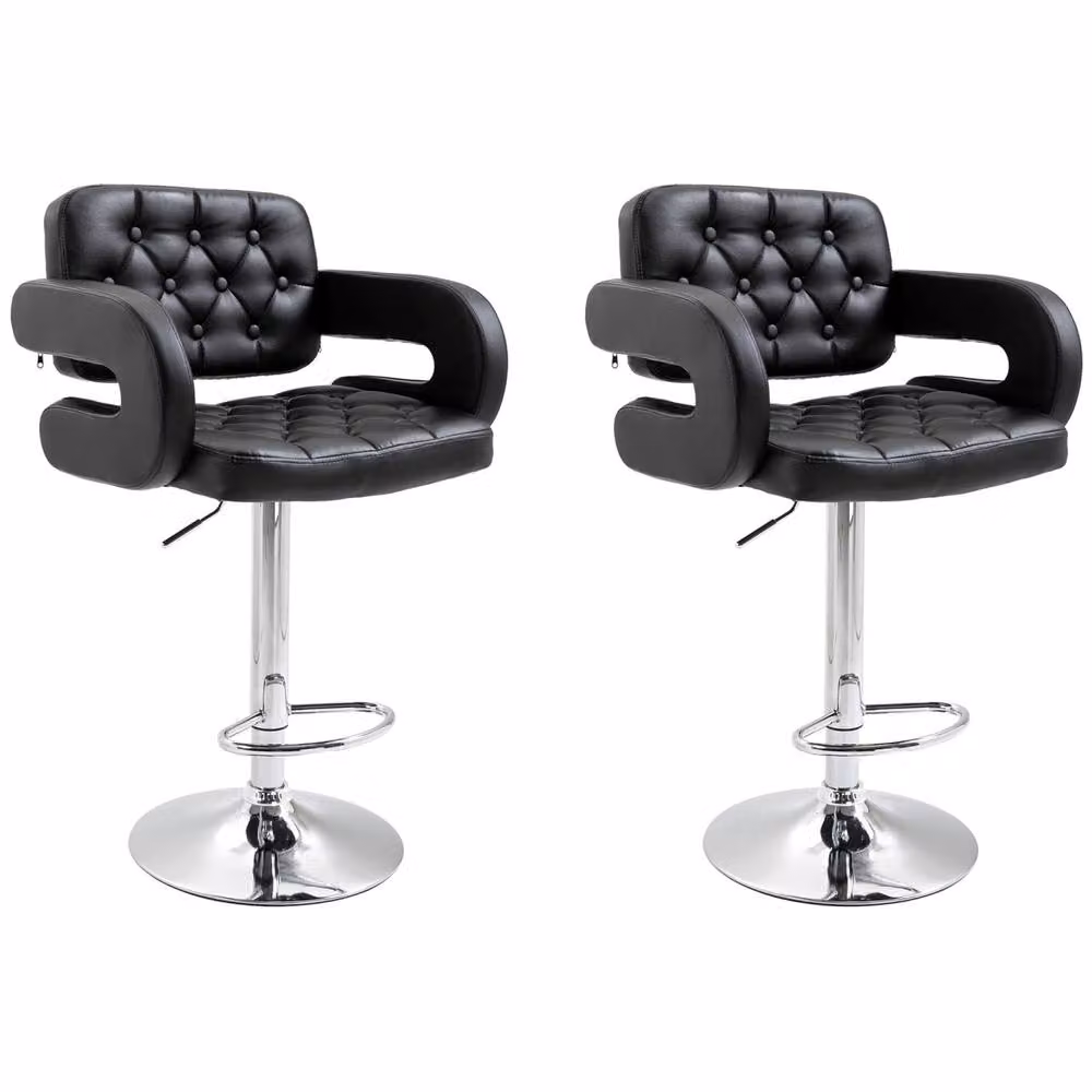 Wyld Haus Hafi Rino Set of 2 Adjustable Swivel Bar Stools in Black Faux Leather – 2
