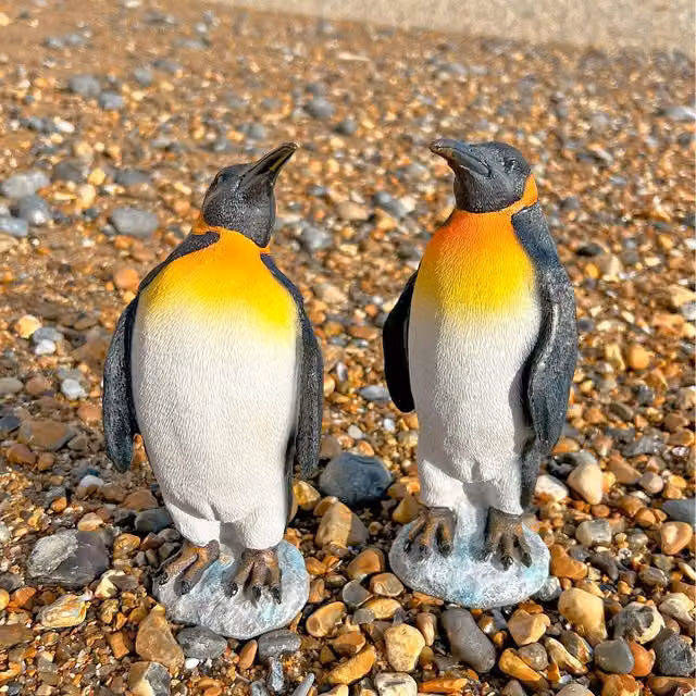 Farmwood Pair of King Penguin Bird Garden Ornaments in Black and Multicolour Resin